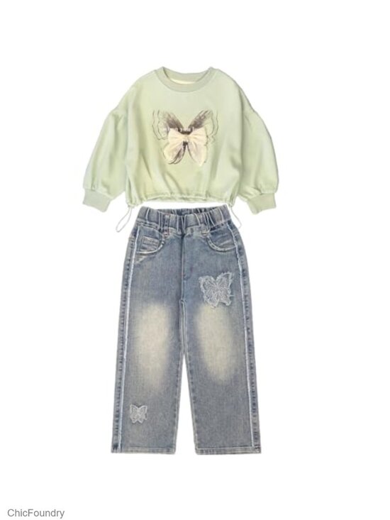 Other - Girls Long Sleeve T-Shirt and Jeans 2-Piece Clothing Set